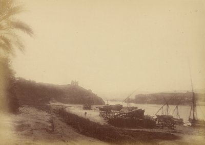 View of the Nile with Boats and Ruins by Théodule Devéria